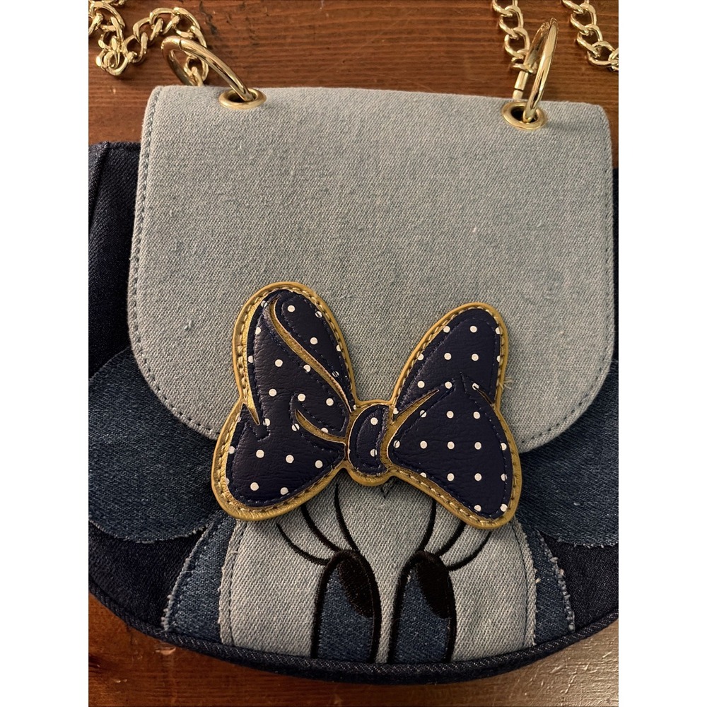 Disney Loungefly Minnie Mouse Denim Crossbody Bag Purse Women Teens & Girl - Picture 2 of 7